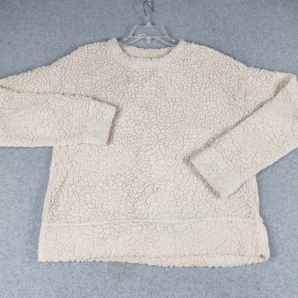 Thread & Supply Sweater Womens Small Beige Sherpa Fleece Crew Neck Long Sleeve
